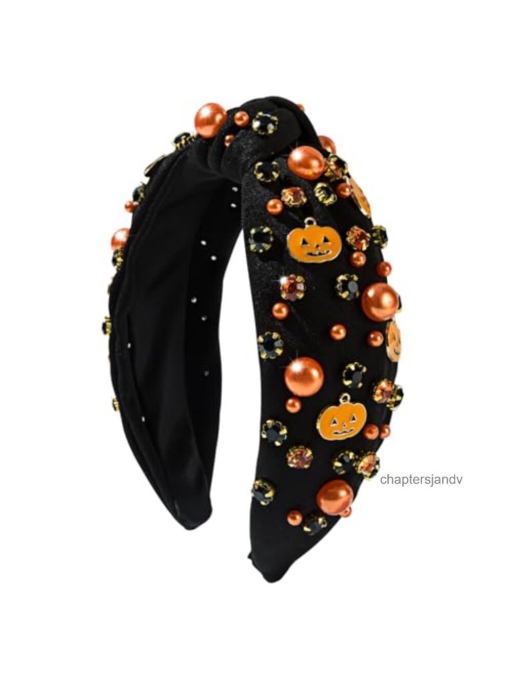 Gothic Pearl Rhinestone Knotted Headband Halloween Pumpkin Charm Women's Hair